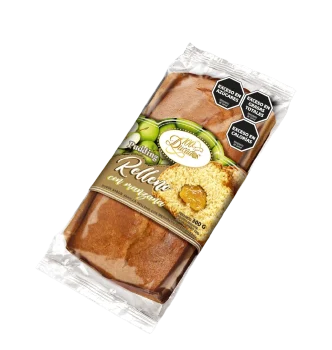 Pudding premium vainilla relleno con mermelada de manzana.Cada caja contiene 8 unidades x 300grs.
